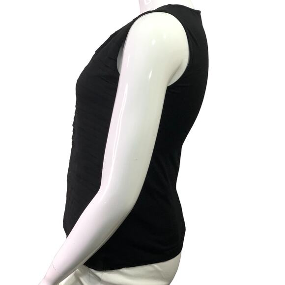 Chicos Size 1 US 8 Knit Top Tiered Layering Tank Blouse Ruffles Black Stretch - Picture 6 of 14